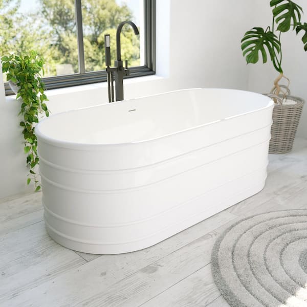 DreamLine Infinity Z 67 in. x 30 in. Freestanding Acrylic Soaking Bathtub with Center Drain in Brushed Nickel