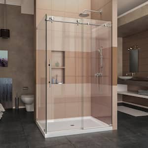 Enigma-X 32 1/2 in. D x 48 3/8 in. W x 76 in. H Frameless Corner Sliding Shower Enclosure in Brushed Stainless Steel