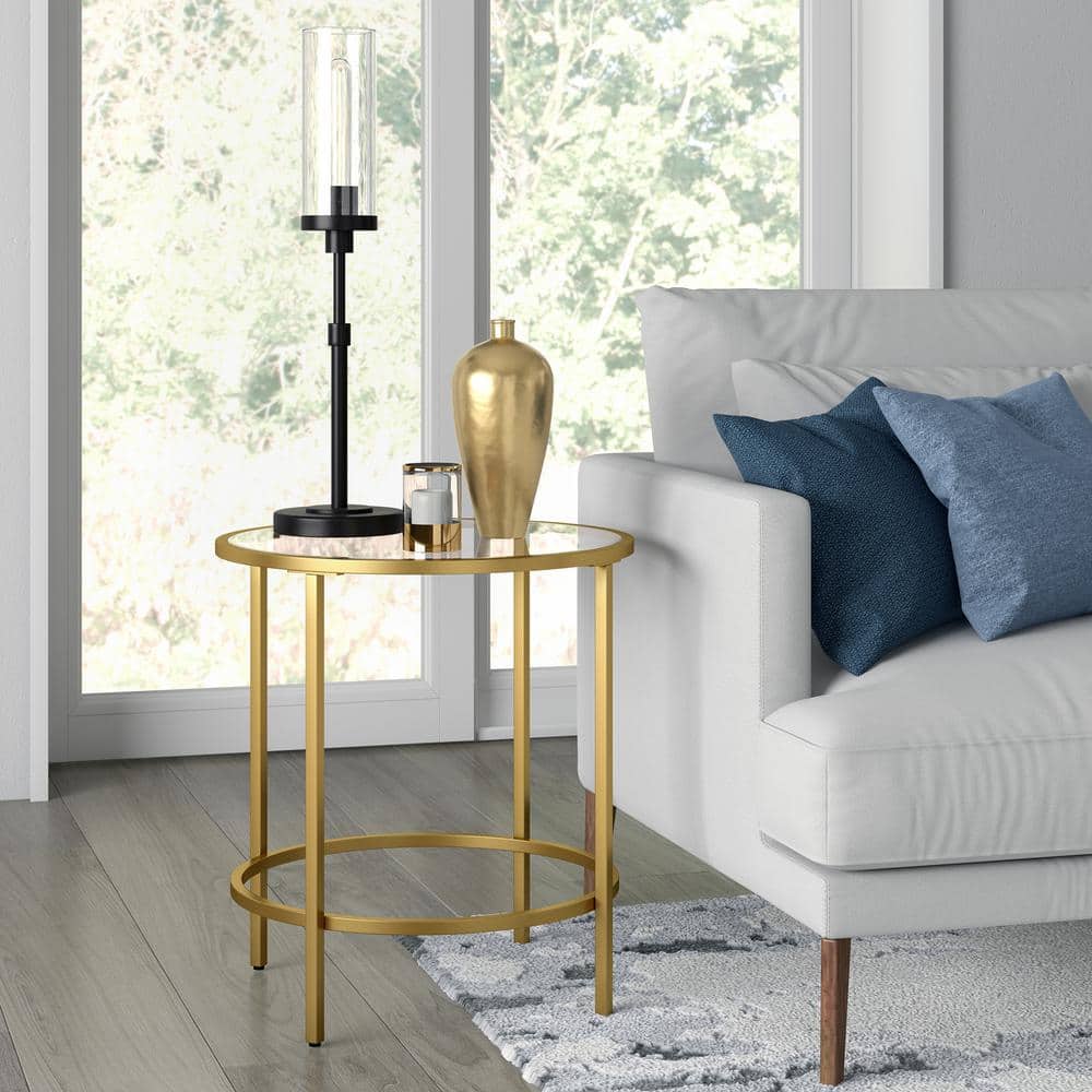 Brass and Glass Round 20" Side Table