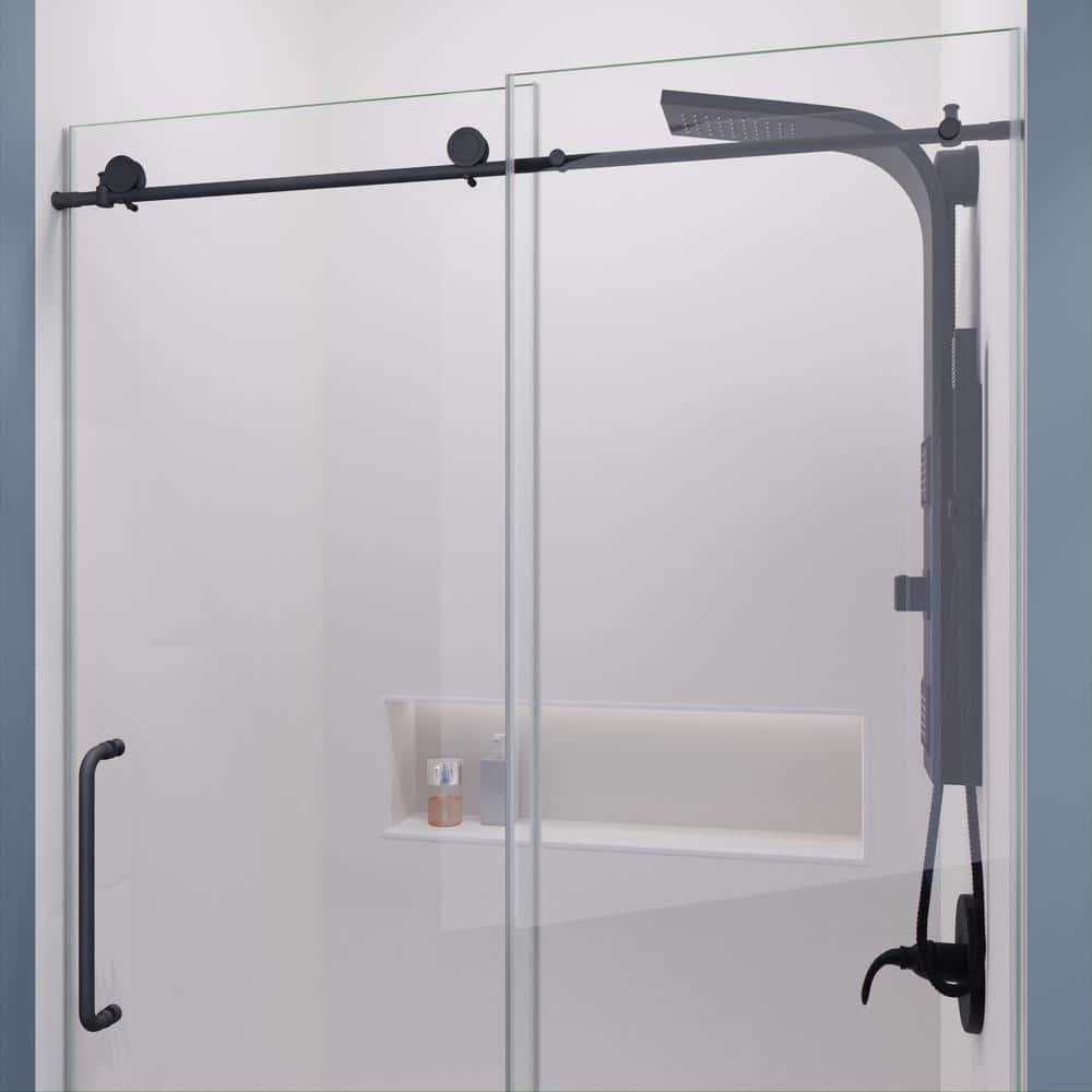 Gunmetal Frameless Sliding Shower Door with Handle, 48" x 76"