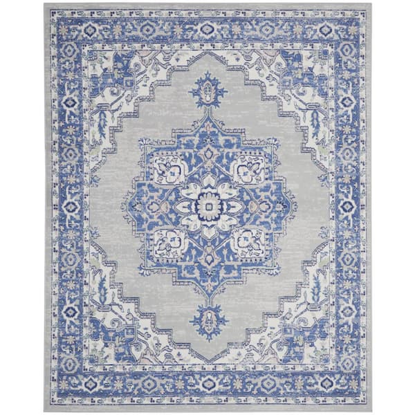 8 ft. x 12 ft. Blue Floral Washable Area Rug