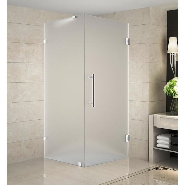 Aston Aquadica 34 in. x 34 in. x 72 in. Completely Frameless Hinged Square Shower Enclosure with Frosted Glass in Chrome
