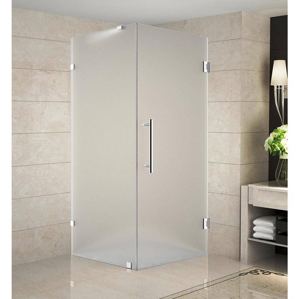 Aquadica 36" x 72" Frosted Glass Frameless Hinged Shower Door in Chrome
