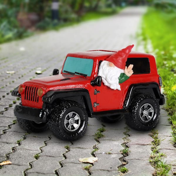 Exhart Solar Hand Painted Off-Roading Red, 11 in. x 6.5 in. Gnome