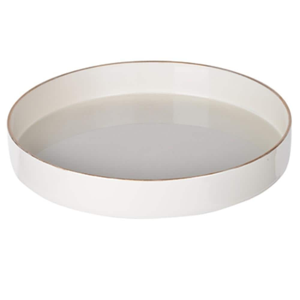 Benzara White Glossy and Gold Sturdy Plastic Round Tray with Accented Trims  BM152860 - The Home Depot