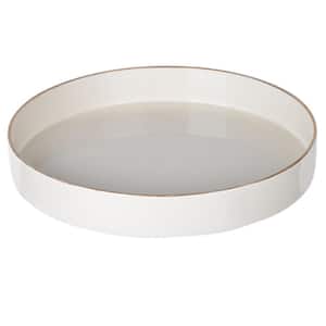 White Glossy and Gold Sturdy Plastic Round Tray with Accented Trims