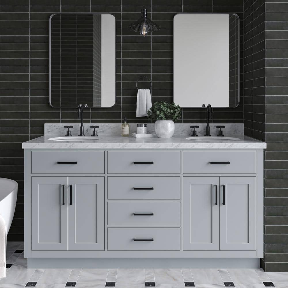 Hepburn 67" Gray Double Freestanding Vanity with Marble Top