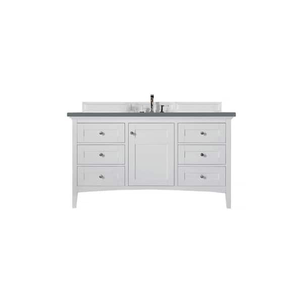 James Martin Vanities Palisades 60.0 in. W x 23.5 in. D x 35.3 in. H Bathroom Vanity in Bright White with Cala Blue Quartz Top
