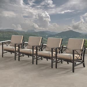 Modern Antique Copper Rocking Aluminum Outdoor Lounge Chair with Beige Polyester Cushions (4-Pack)