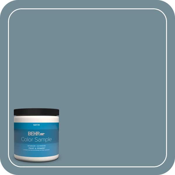 BEHR PREMIUM PLUS 8 oz. #QE-54 Shaker Blue Satin Enamel Interior/Exterior Paint & Primer Color Sample