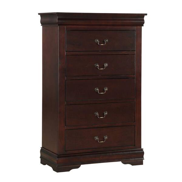 Benjara 15.75 in. Brown 5-Drawer Wooden Tall Dresser Chest of Drawers