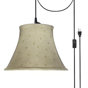 1-Light Black Plug-In Swag Pendant with Camel Bell Fabric Shade