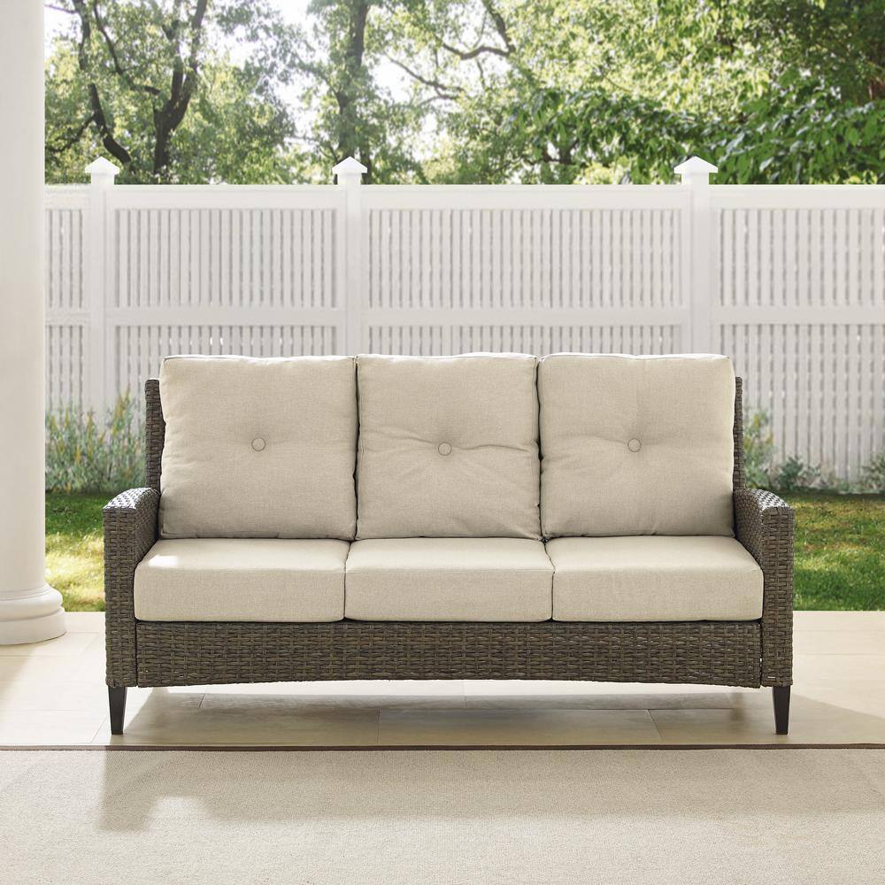 Rockport High Back Wicker Outdoor Sofa with Oatmeal Cushions