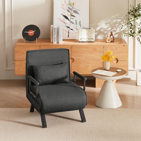 Unbranded Black Linen Armchair Bed 5 in 1-Folding Bed w/ 5-Position Adjustable Backrest and Pillow Comfy Convertible Sleeper Sofa