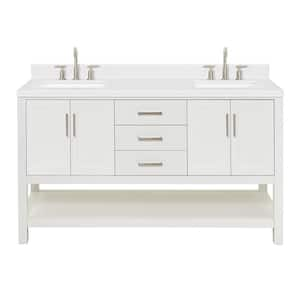 Magnolia 60.25 in. W x 22 in. D x 36 in. H Double Sink Freestanding Bath Vanity in White with Carrara Qt. Top