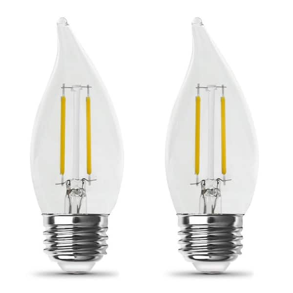 25-Watt Equivalence BA10 E26 Medium Base Dim Filament CEC Clear Glass Chandelier LED Light Bulb Soft White 2700K(2-Pack)