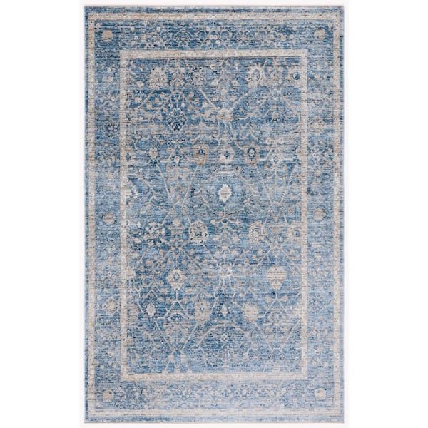 Dream 5 ft. x 8 ft. Gray/Turquoise Border Distressed Ornate Area Rug