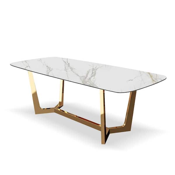 Furniture of America Riven Gold Ceramic 71 in. Trestle Dining Table (Seats 6)