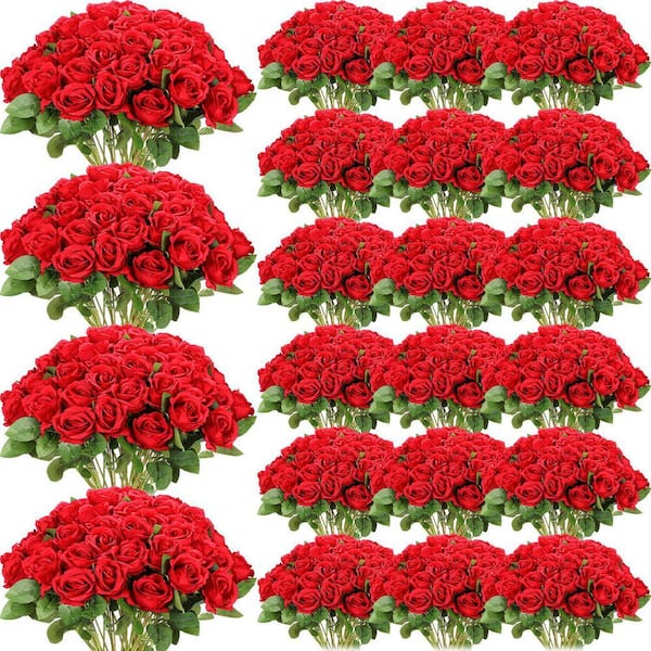 20 in. Red Indoor Artificial Rose Flower for Garden Home 500 Pcs