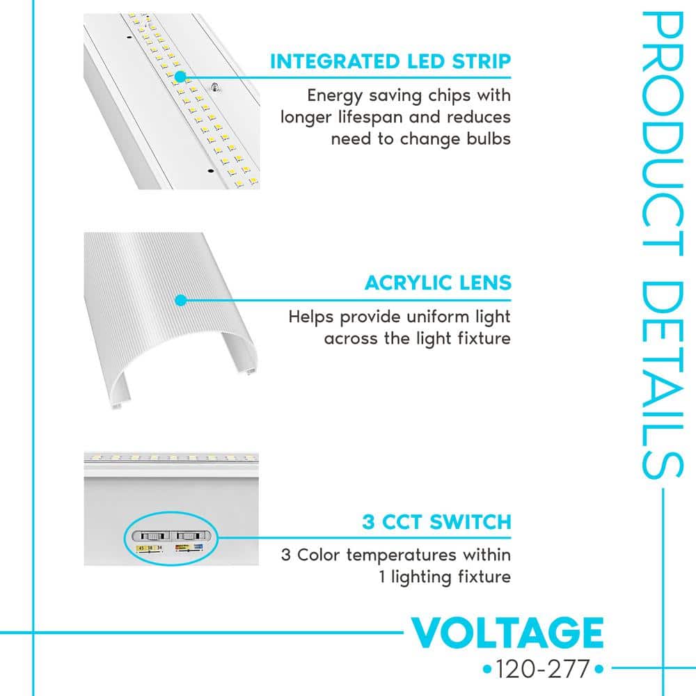 Adjustable 4FT LED Strip Light Fixture with Glass Cover