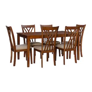 Peterson 7-Piece Rectangle Brown Wood Top Dining Set of Seats-6
