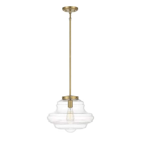 Savoy House 15 in. W x 11.5 in. H 1-Light Natural Brass Pendant Light with Clear Glass Shade