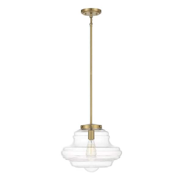 TUXEDO PARK LIGHTING 15 in. W x 11.5 in. H 1-Light Natural Brass Pendant Light with Clear Glass Shade