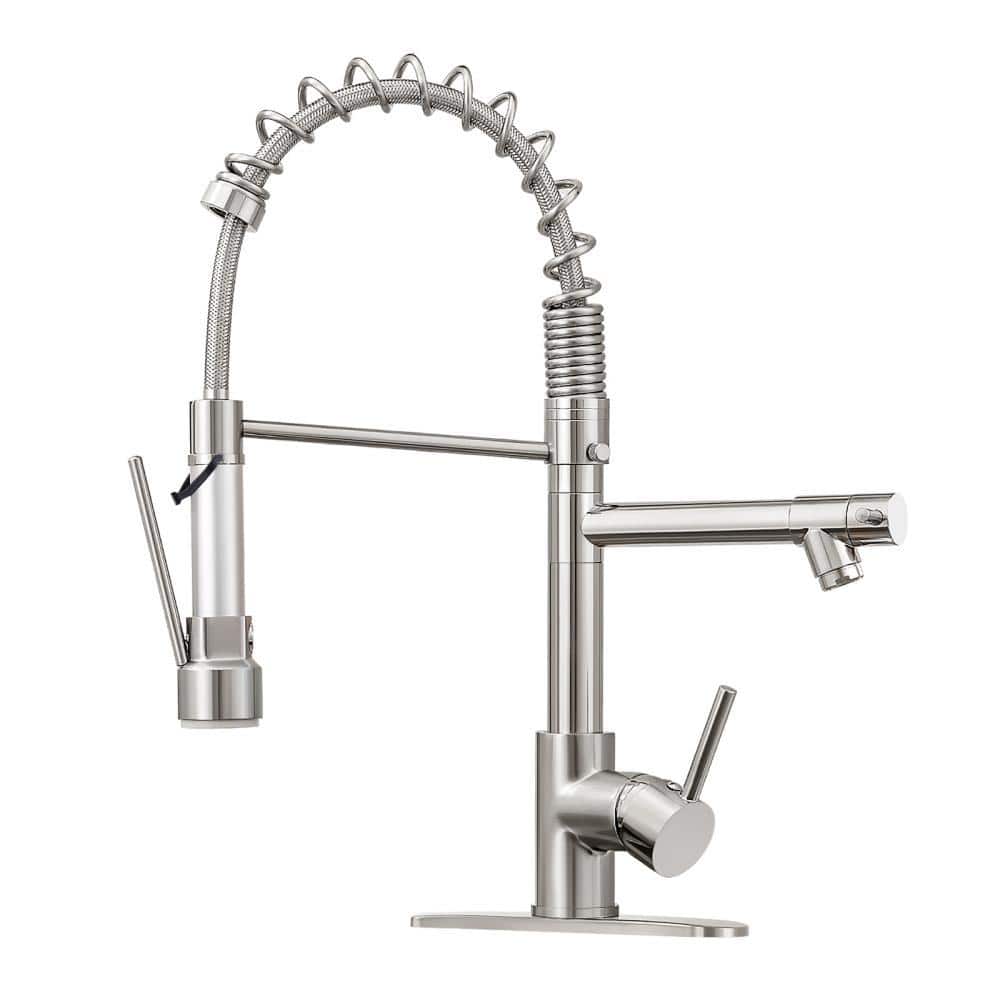 Single Handle Pull Down Sprayer Kitchen Faucet Spring Stainless Steel Kitch