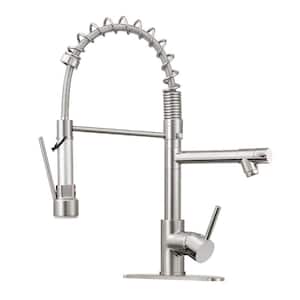 Single Handle Pull Down Sprayer Kitchen Faucet Spring Stainless Steel Kitchen Sink Faucet Brushed Nickel