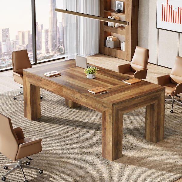 BYBLIGHT Moronia 63 in. Rectangle Brown Engineered Wood Conference Desk with Heavy-Duty Legs for Meeting Room