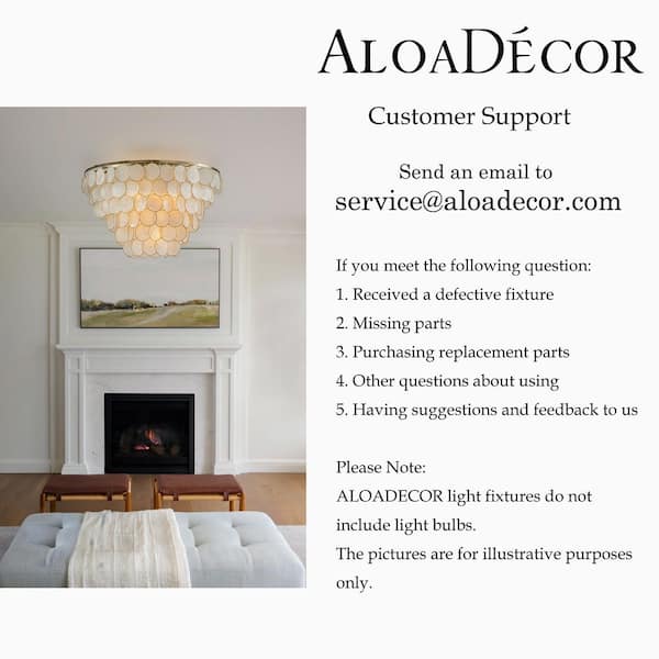 ALOA DECOR 5-Light 24 in. Farmhouse Coastal Natural Capiz Shell in