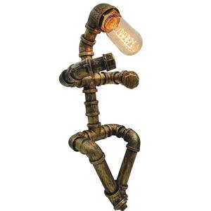Water Pipe Robot 13.8 in. Vintage Rust Iron Steampunk Desk Table Lamps with Bulb