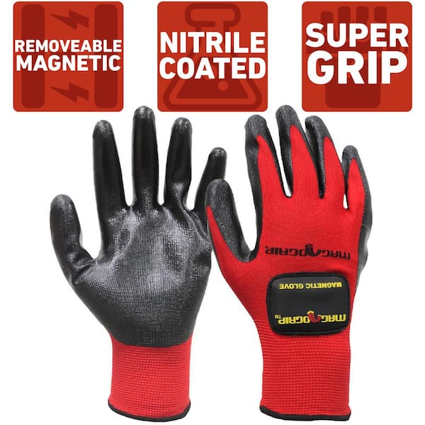 MagnoGrip Large Nitrile Coated Gloves with 1-Removable Magnet (2-Pair)