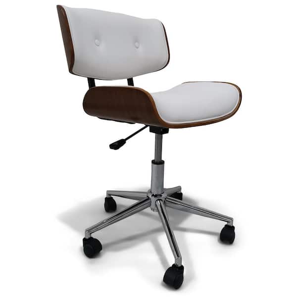 Simpli Home Dax Swivel Adjustable, White Leather Office Chair No Arms