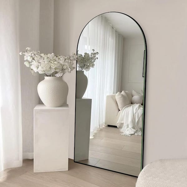 24 in. W x 71 in. H Oversized Modern Arch Wood Full Length Mirror Black Wall Mounted Standing Mirror Floor Mirror