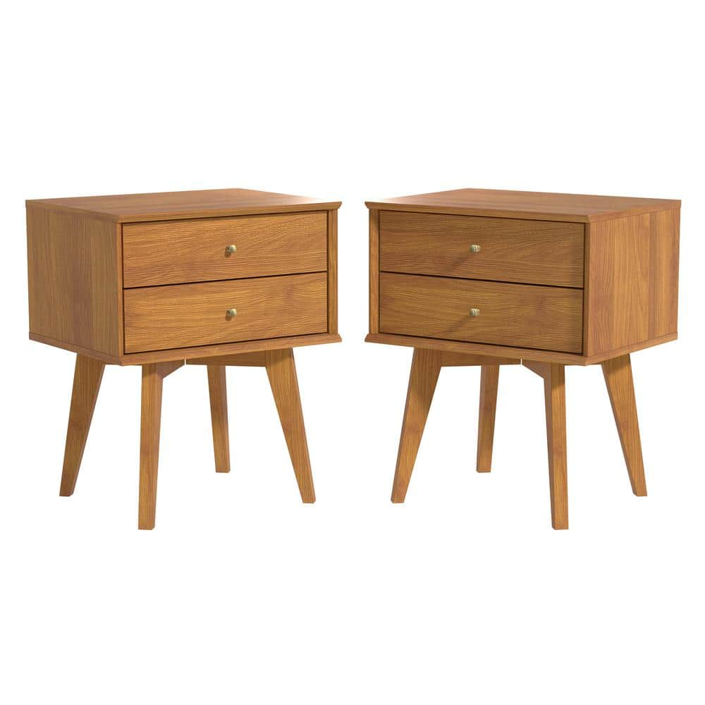 GALANO Abby 2 Drawers Amber Walnut Sidetable Nightstand (22 In. H X 18. ...