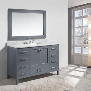 London 54 in. W x 22 in. D x 36 in. H Vanity in Gray with Marble Vanity Top in Carrara White, Basin