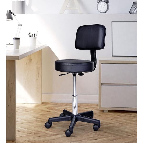 Black Office Chair Stool With Back Adjustable Height Seat Small Work Shop Desk 