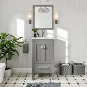 London 20 in. W x 18 in. D x 34 in. H Bathroom Vanity in Gray with White Carrara Marble Top with White Sink