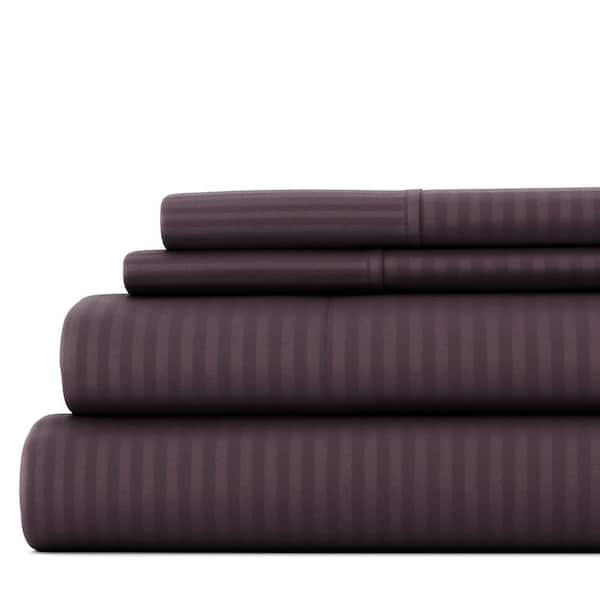 Becky Cameron 4-Piece Purple Striped Microfiber California King Sheet Set