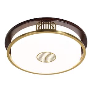19.68 in. Brown Round Flush Mount 3 Color Dimmable Ceiling Light with White Acrylic Shade and LED Light Source Included