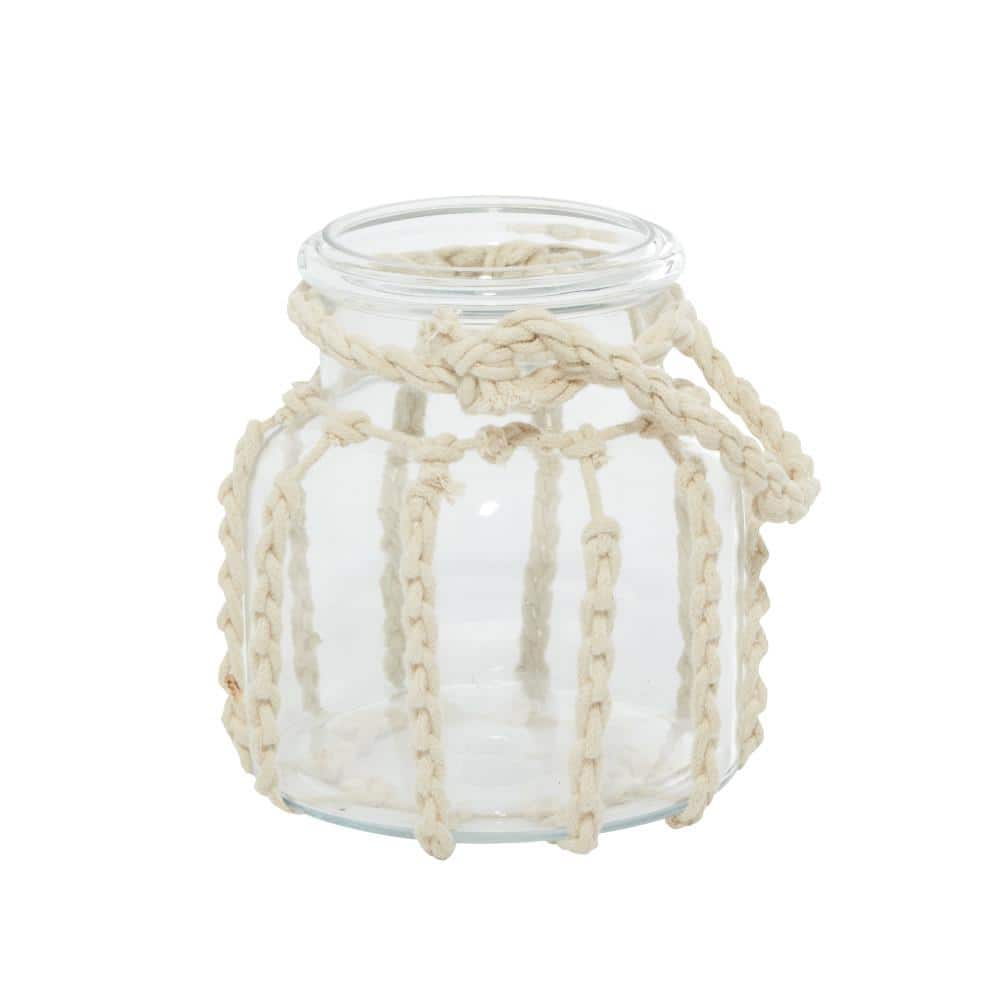 Coastal Clear Glass 6" Hanging Candle Lantern with Rope Detail