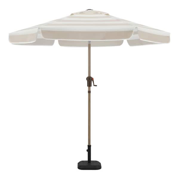 7.5 ft. Market Crank and Tilt Outdoor Patio Umbrella in Tan and White Cabana Stripe