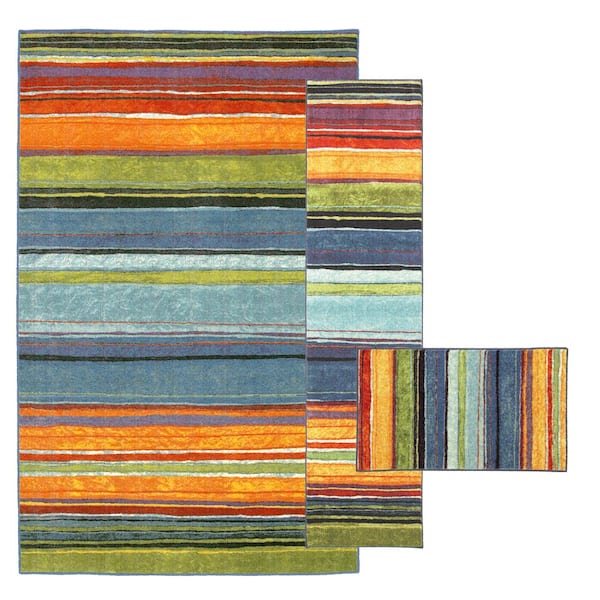 Mohawk Home Rainbow Multi 7 ft. 6 in. x 10 ft. Striped Area Rug 3-Piece Set