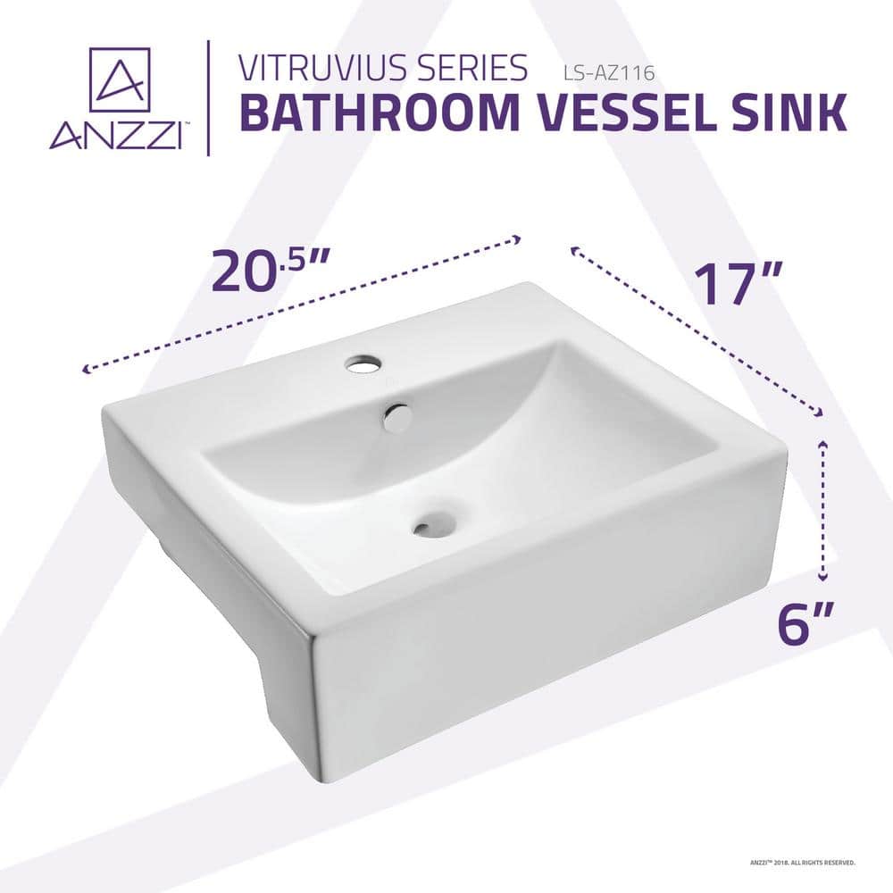 Vitruvius Series 19'' White Ceramic Rectangular Bathroom Sink