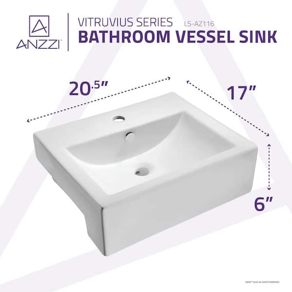 Vitruvius Series 21 in. Rectangular Bathroom Vessel Sink with Built-In Overflow in Glossy White Vitreous China Ceramic