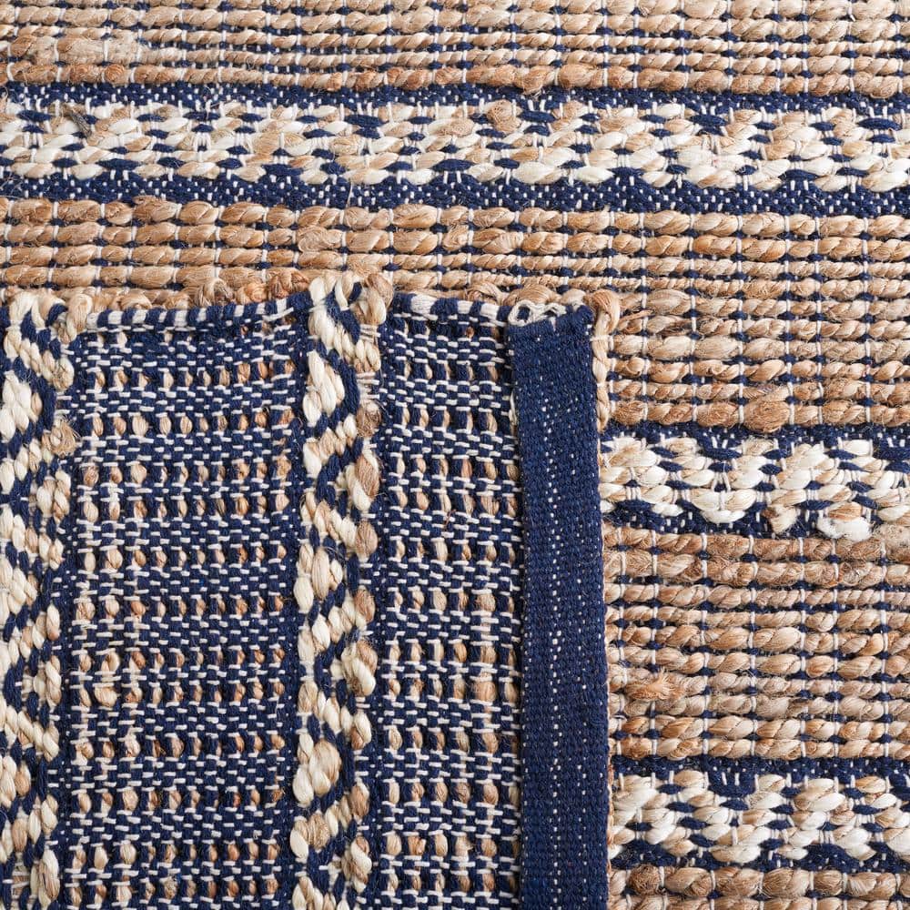 Navy and Natural Flat Woven Cotton Area Rug, 8' x 10'