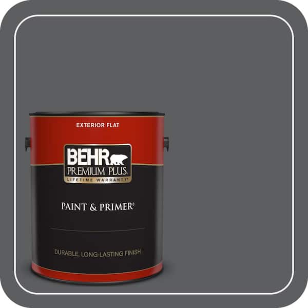 BEHR PREMIUM PLUS 1 gal. #N500-6 Graphic Charcoal Flat Exterior Paint & Primer