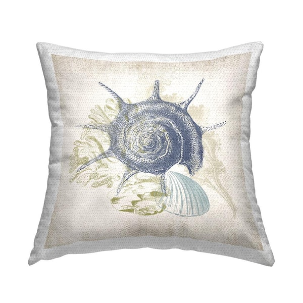 Stupell Industries Detailed Seashells Ocean Sea Life Botanicals Blue Square Outdoor Throw Pillow