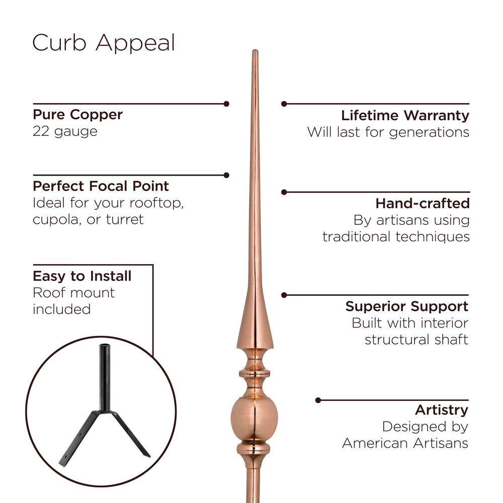 Aragon 33" Polished Copper Rooftop Finial with Steel Mount